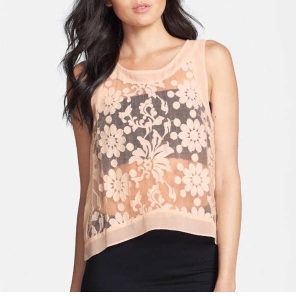 Astr the Label Floral Sheer Panel Tank Light Peach Size Small